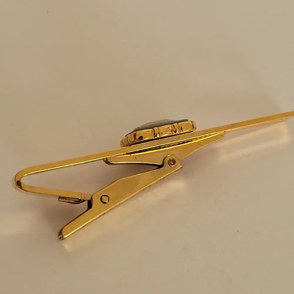 Wedgwood Gold Blue Tone Tie Bar Clip with Jasper Ship Cameo Vintage‎ Retro Clasp